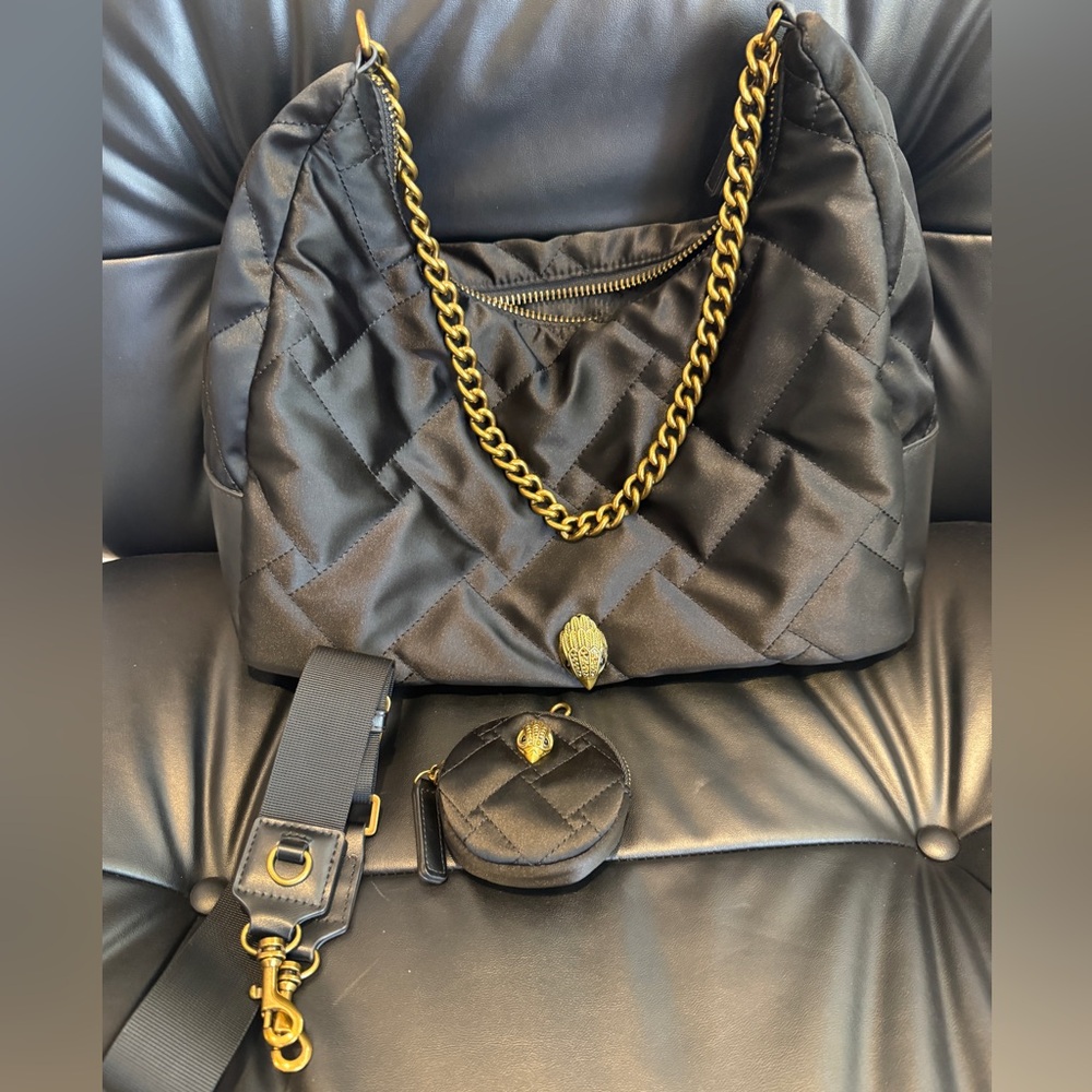 Kurt Geiger Black Quilted Shoulder Bag with Gold Hardware